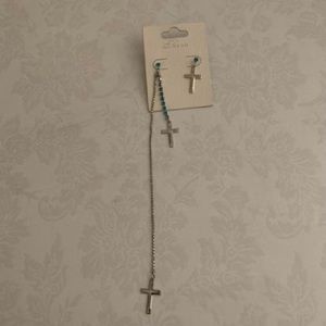 Blue sparkle cross earrings